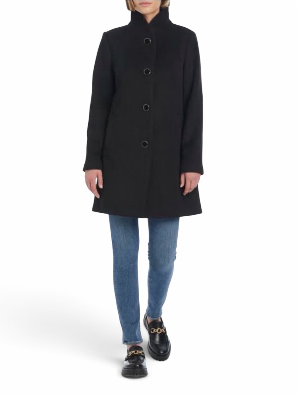 Kate Spade Madison Black Wool Blend Car Coat Small Stand Collar